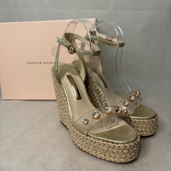 Sophia Webster Gold Wedges with Clear Straps - Picture 1 of 4